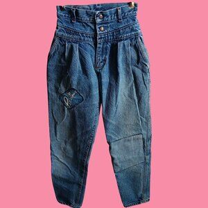 Vintage Lee Girls Jeans High Waisted Pleated Denim Mom Jeans 80S 90S Tapered Leg